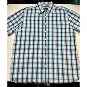 Dvision Brand Men’s L Plaid Shirt Blue/White/Gray Short Sleeve Button-Up Pockets